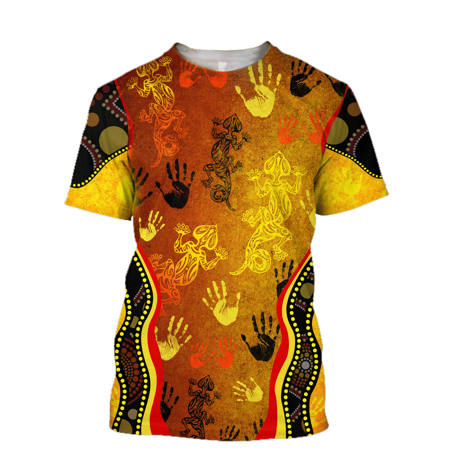 Aboriginal Australia Rock Painting Hand Lizard Art Golden Style shirts for men and women TR2606204S - Amaze Style�?�-Apparel