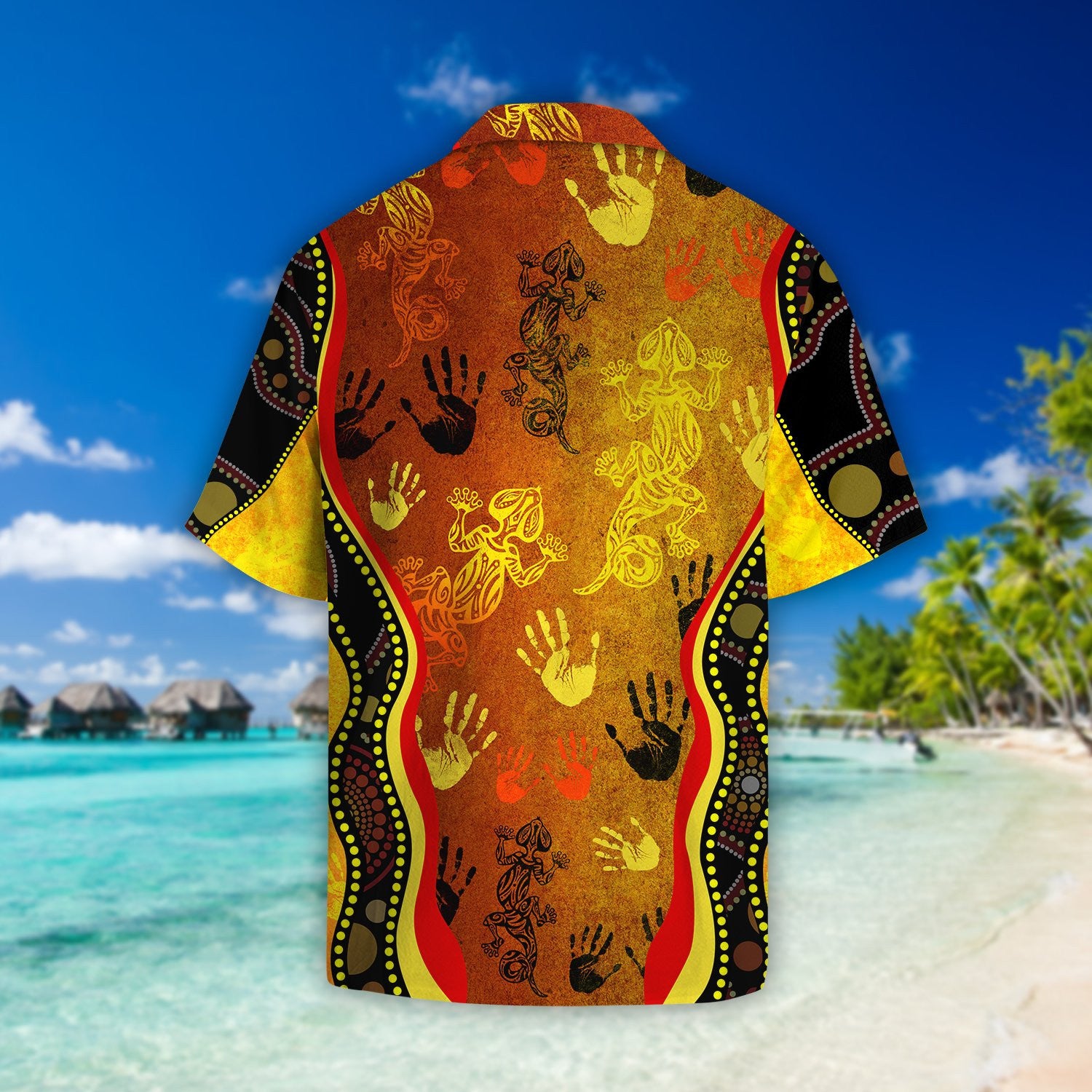 Aboriginal Australia Rock Painting Hand Lizard Art Golden Style Beach Shirt TR2707207S - Amaze Style�?�-Apparel