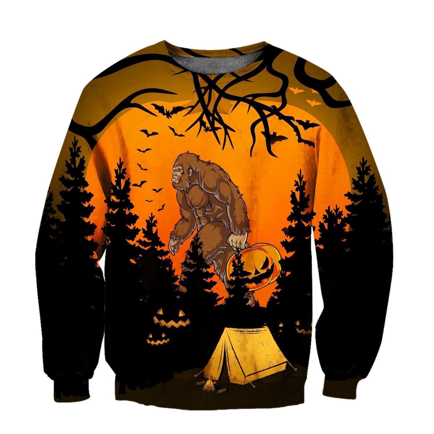 Beautiful All Over Printed Halloween Camping Big Foot Hoodie