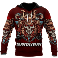 Premium Unisex All Over Printed Samurai Skull Shirts Hoodie