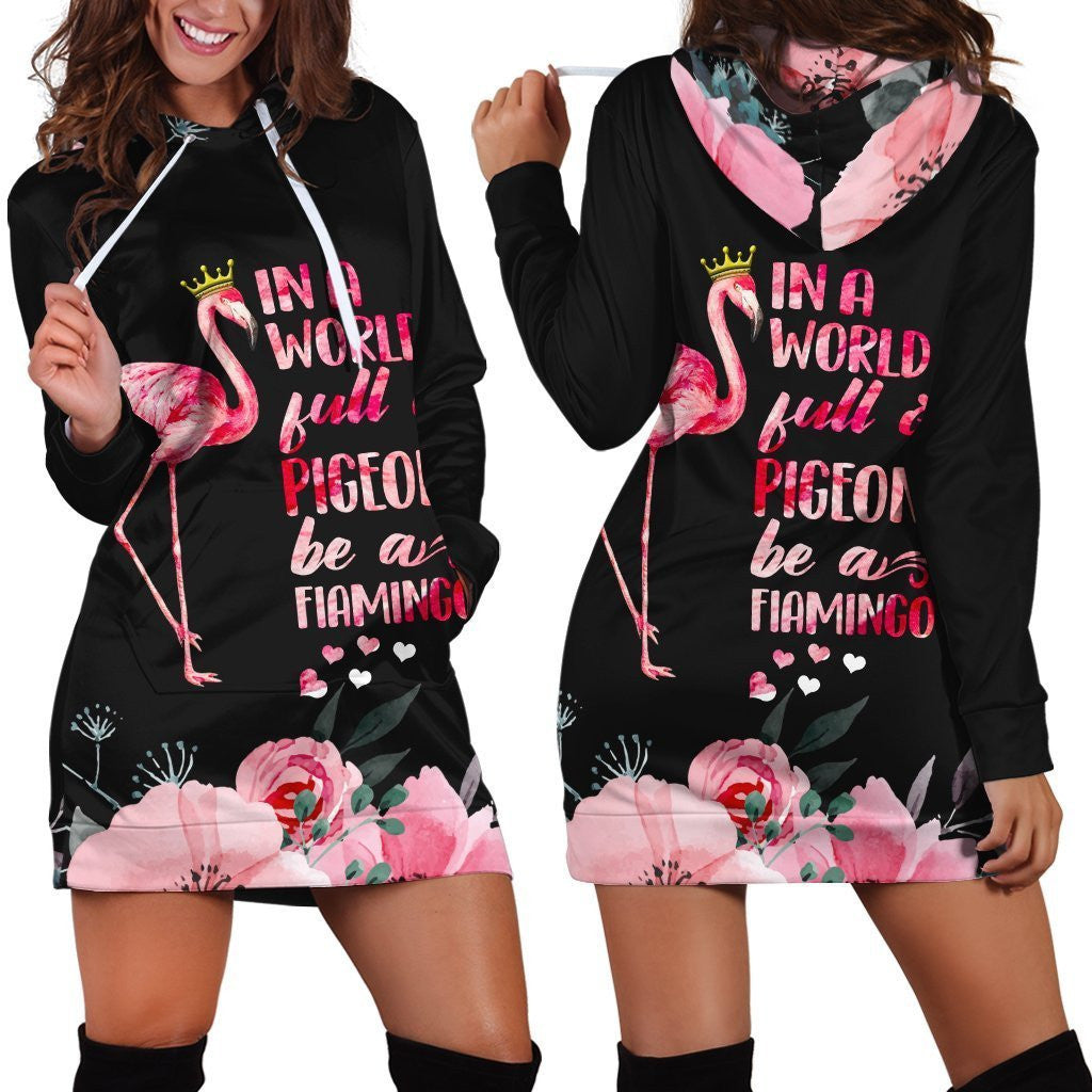 3D All Over Be A Flamingo In A Flock Of Pigeons Hoodie Dress NTN08222002-MEI - Amaze Style�?�-Apparel