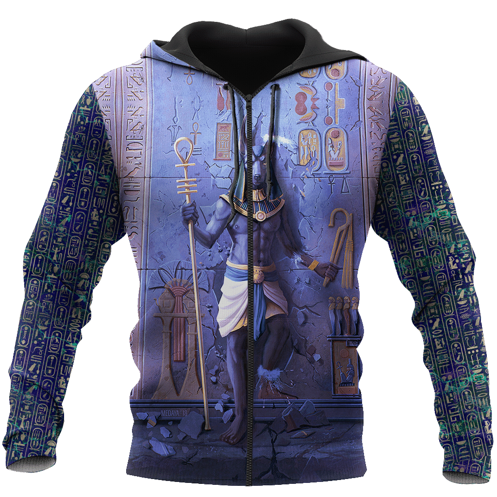 Anubis Face Blue Egypt Ancient 3D All Over Printed hoodie