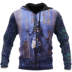 Anubis Face Blue Egypt Ancient 3D All Over Printed hoodie