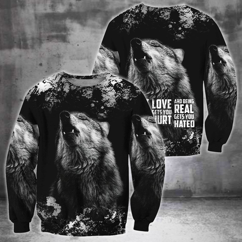 Darkness Wolf Love Gets You Hurt 3D All Over Printed Hoodie Shirt For Men And Women