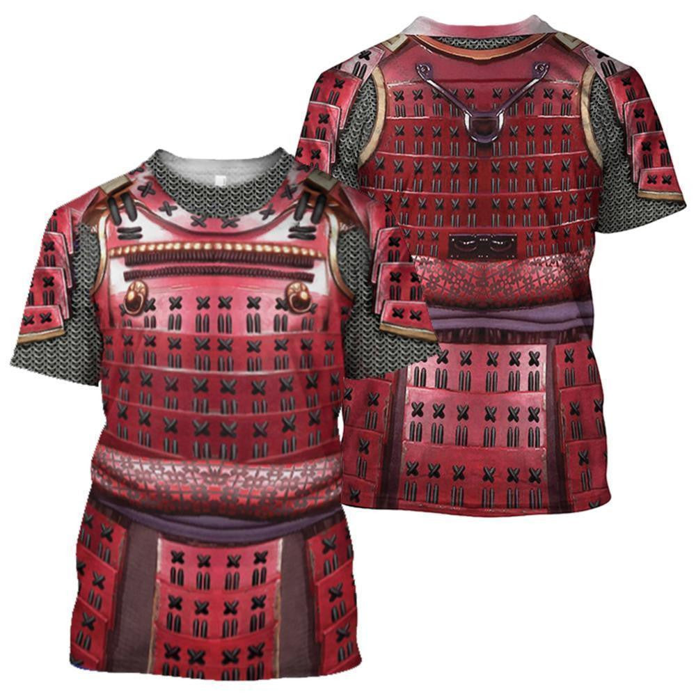 3D All Over Printed Samurai Red Armor Set Shirts and Shorts - Amaze Style™-Apparel