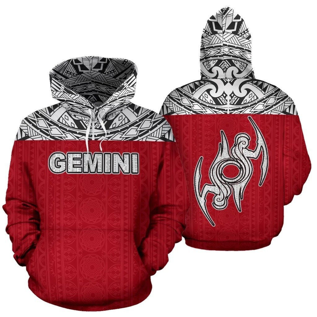 Gemini Zodiac - Poly All Over Hoodie Red Version NTH140823 - Amaze Style™-Apparel