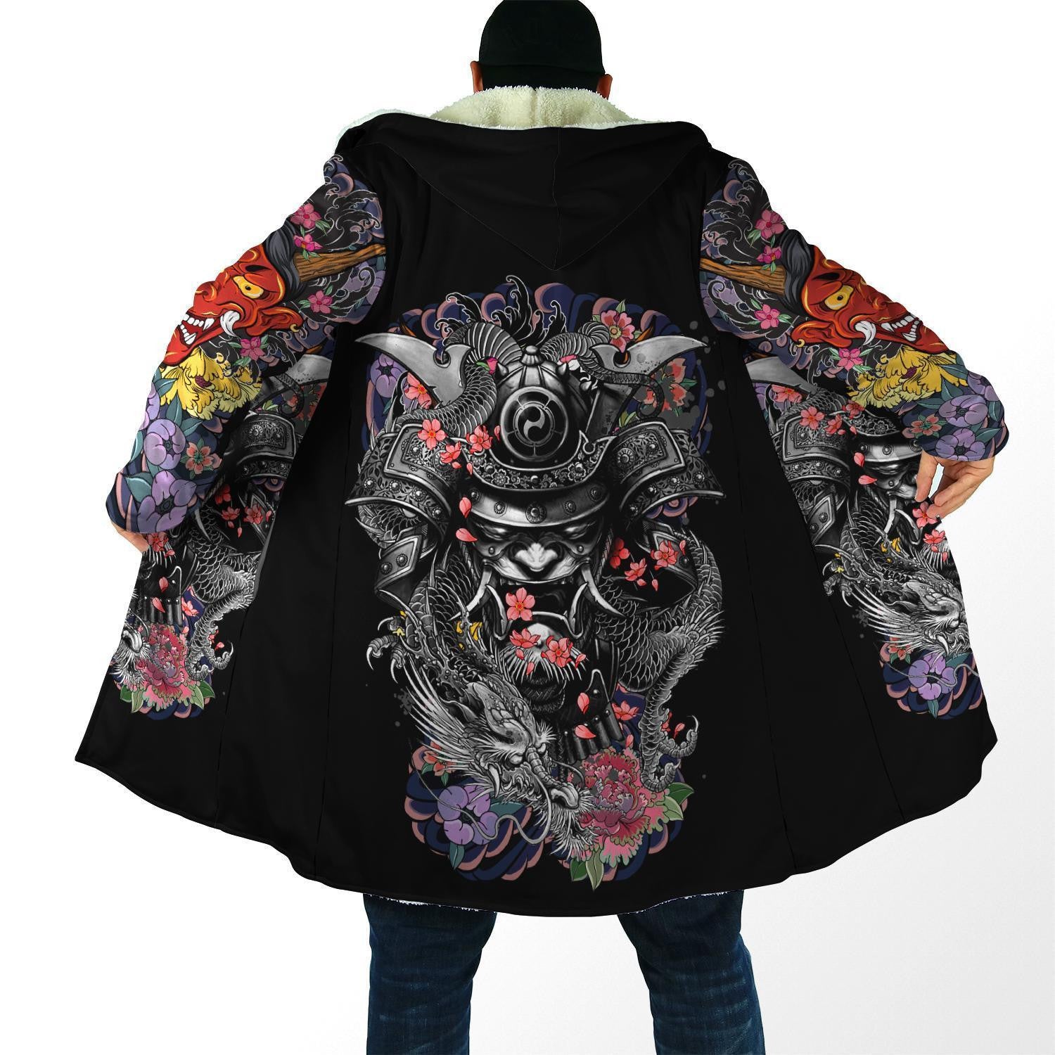 Samurai and Dragon Tattoo 3D Over Printed Cloak for Men and Women-ML - Amaze Style™