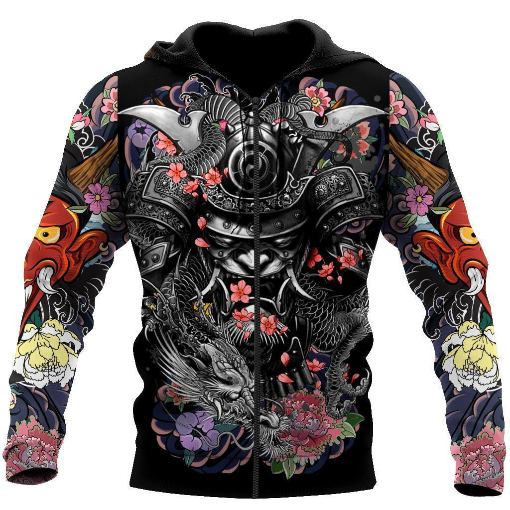 Samurai and Dragon Tattoo 3D Over Printed Unisex Hoodie-ML - Amaze Style™