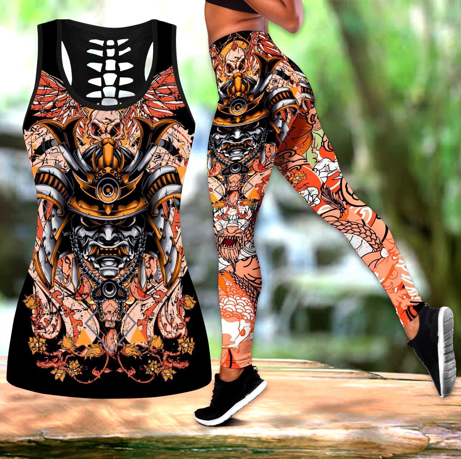 Samurai Helmet Tattoo Legging & Tank top-ML - Amaze Style™