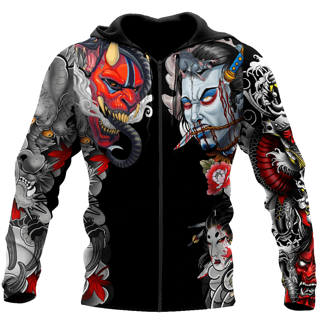 Japanese Samurai Tattoo 3D Over Printed Unisex Hoodie ML - Amaze Style™