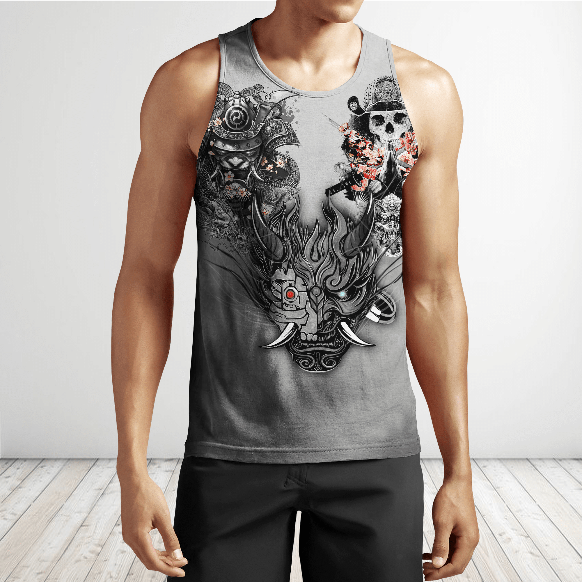 Samurai Oni Mask Tattoo 3D Over Printed Unisex Hoodie-ML - Amaze Style™