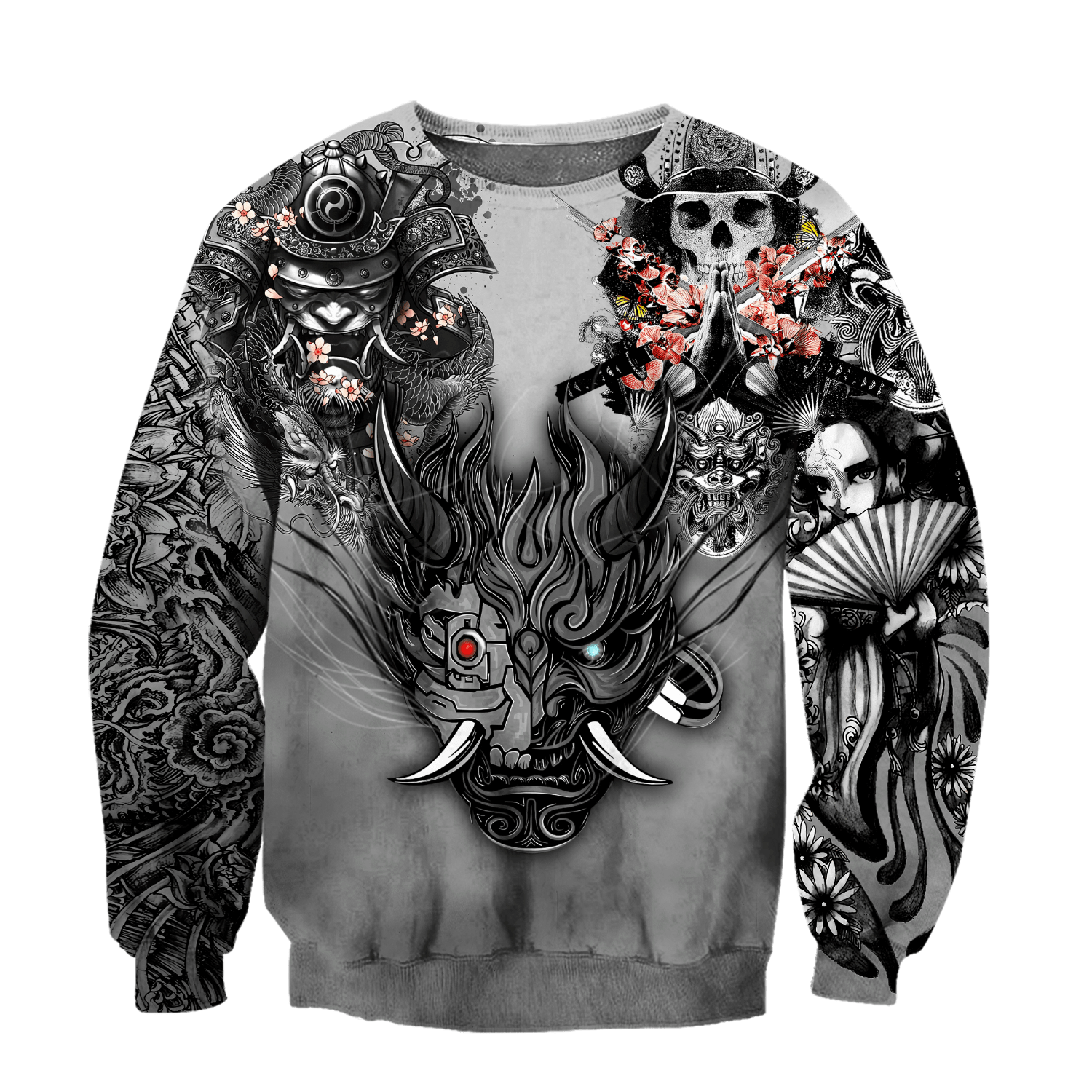 Samurai Oni Mask Tattoo 3D Over Printed Unisex Hoodie-ML - Amaze Style™