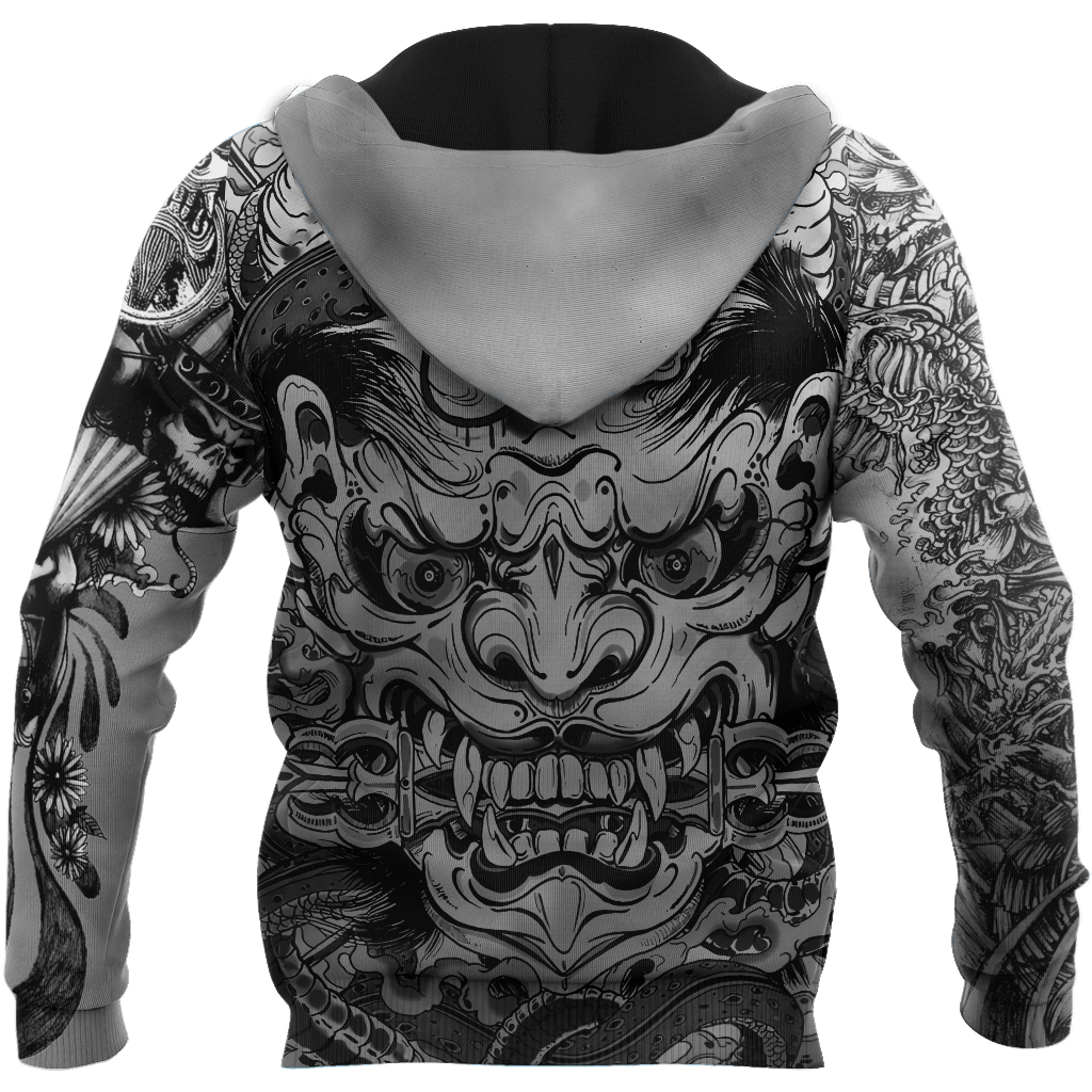 Samurai Oni Mask Tattoo 3D Over Printed Unisex Hoodie-ML - Amaze Style™