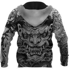 Samurai Oni Mask Tattoo 3D Over Printed Unisex Hoodie-ML - Amaze Style™