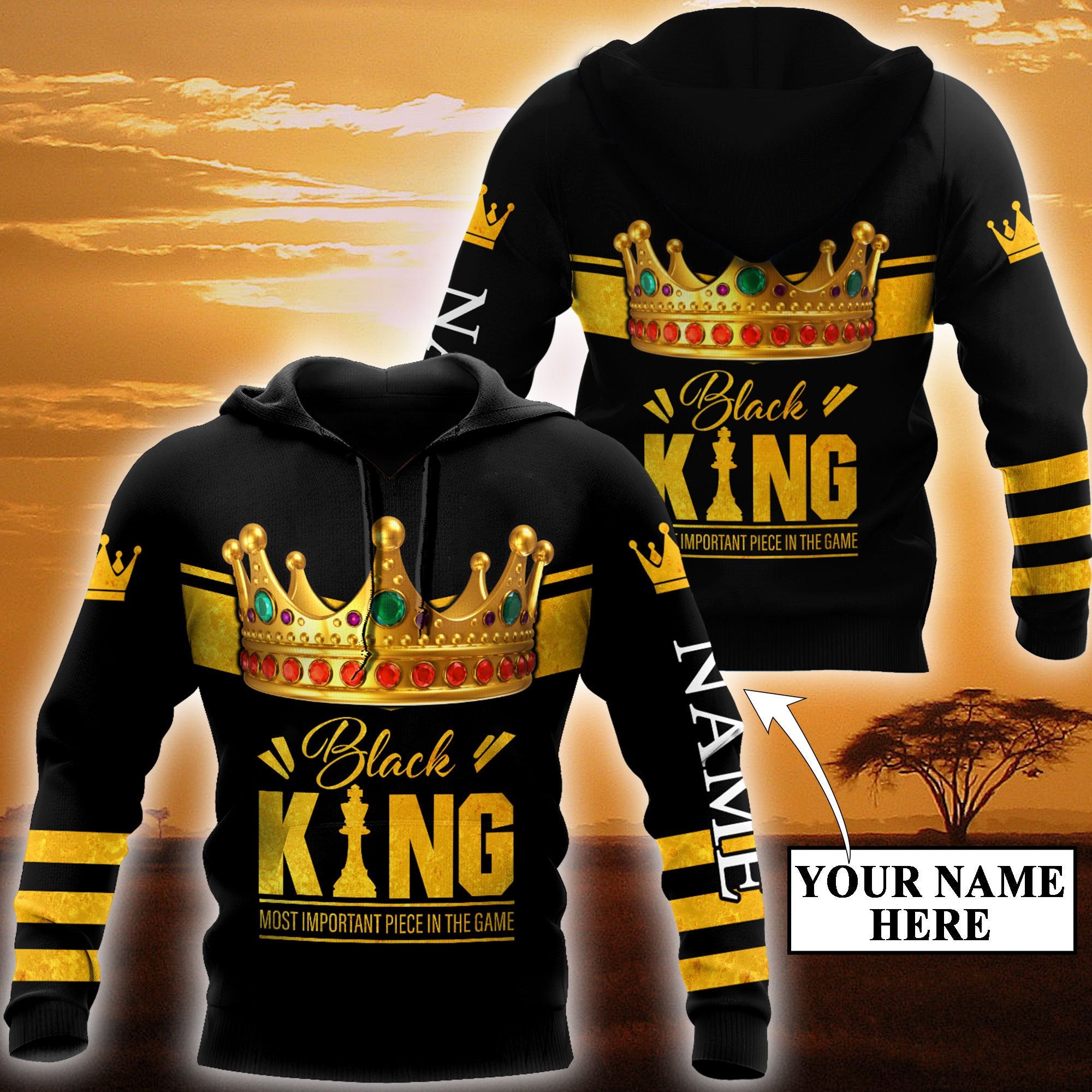 African Culture Custom Name Black King Unisex Hoodie ML - Amaze Style™-Apparel