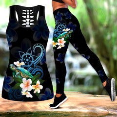 Amazing Polynesian Turtle With Plumeria Flowers Legging & Tank top-ML - Amaze Style™-Apparel