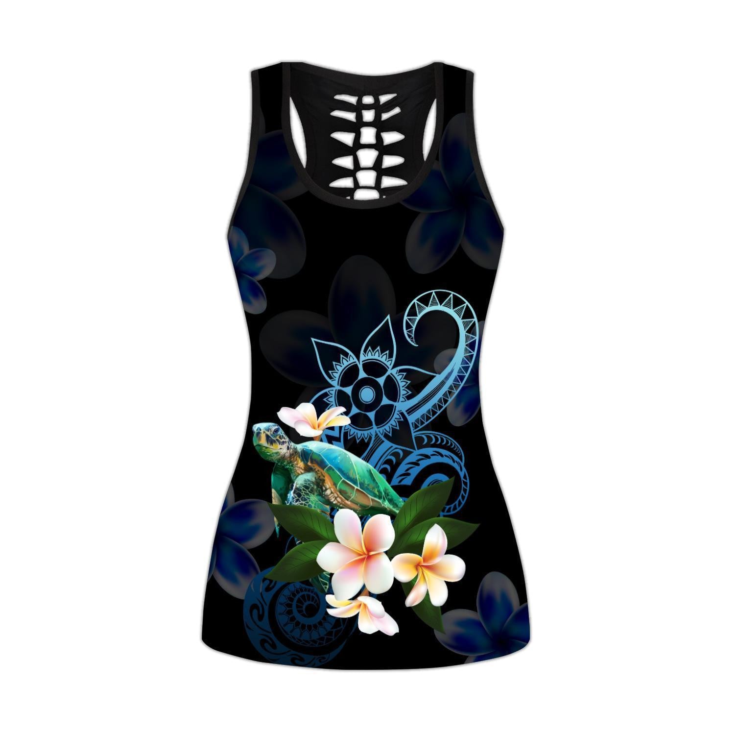 Amazing Polynesian Turtle With Plumeria Flowers Legging & Tank top-ML - Amaze Style™-Apparel