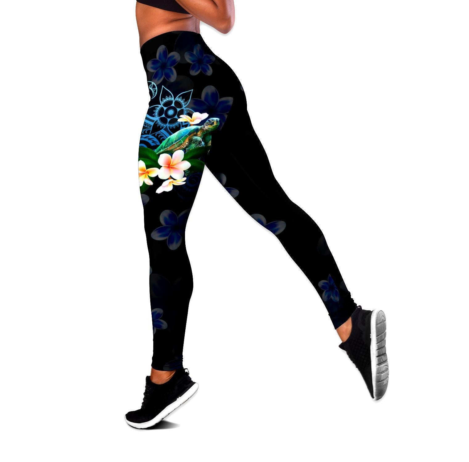 Amazing Polynesian Turtle With Plumeria Flowers Legging & Tank top-ML - Amaze Style™-Apparel