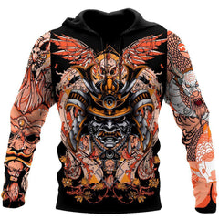 Samurai Helmet Tattoo 3D Over Printed Unisex Hoodie-ML - Amaze Style™