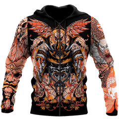 Samurai Helmet Tattoo 3D Over Printed Unisex Hoodie-ML - Amaze Style™