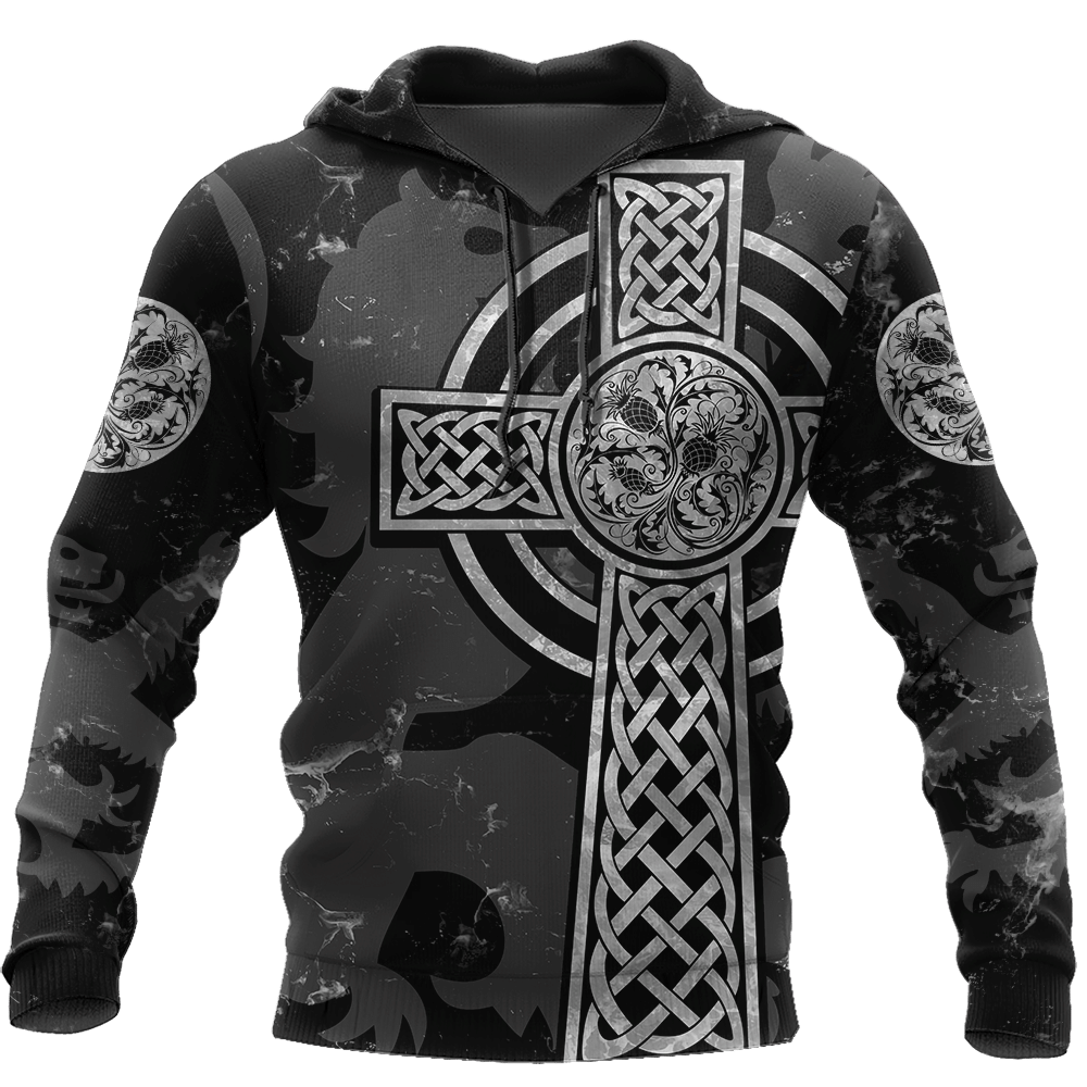 Scottish Thristle Celtic Cross grey ver3 Hoodie AZ210204 - Amaze Style™-Apparel