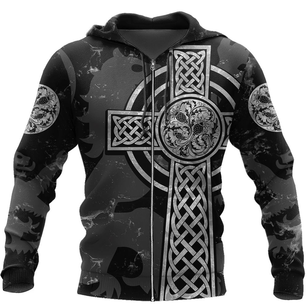 Scottish Thristle Celtic Cross grey ver3 Hoodie AZ210204 - Amaze Style™-Apparel