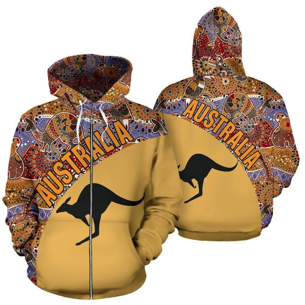 Australia Hoodie Aboriginal Wave Kangaroo NNK 1418 - Amaze Style™