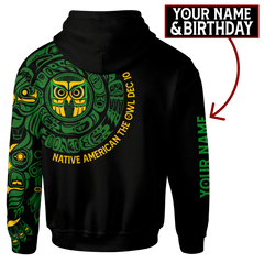 Native American Zodiac Signs Haida Owl Pacific Northwest Art Green Color Customized 3D All Over Printed Shirt Hoodie