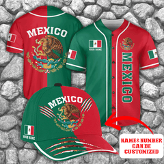 Mexico Half & Half Customize 3D All Over Printed Baseball Shirt & Cap