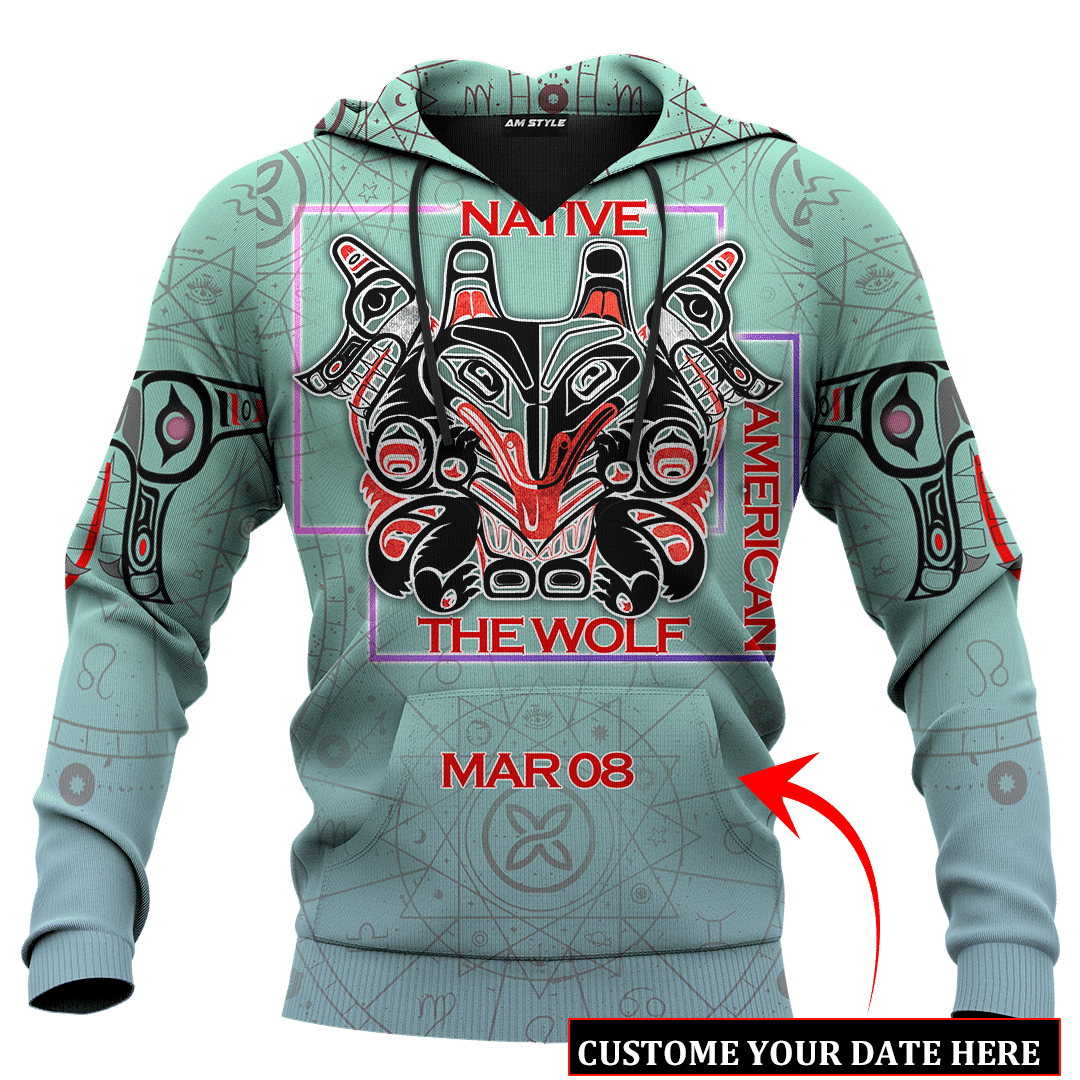 Native American Zodiac Wolf Native American Pacific Northwest Art Customized 3D All Over Printed Shirt Hoodie