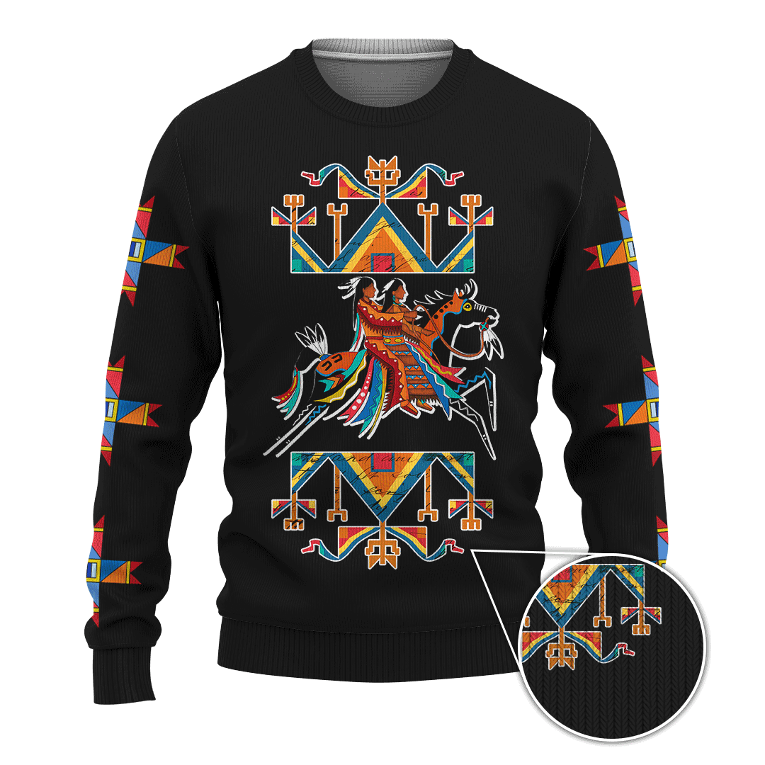 American Indian Horse Couple Ledger Art Native American Pattern Customized 3D All Over Printed hoodie