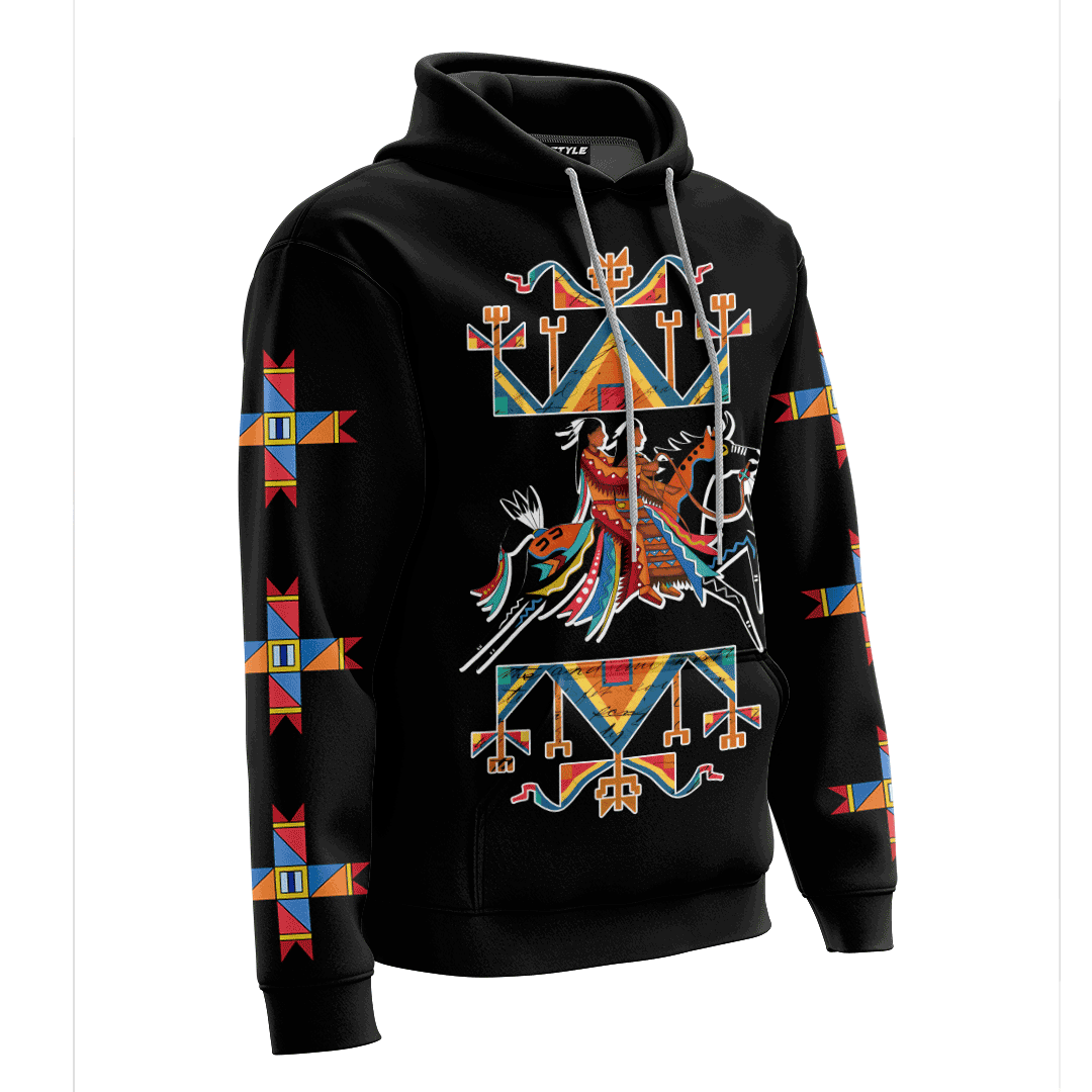 American Indian Horse Couple Ledger Art Native American Pattern Customized 3D All Over Printed hoodie