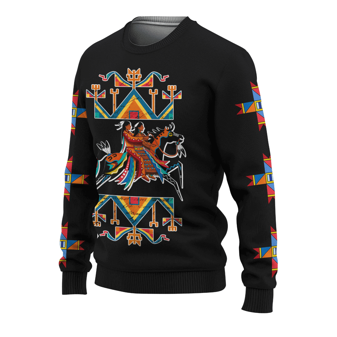 American Indian Horse Couple Ledger Art Native American Pattern Customized 3D All Over Printed hoodie