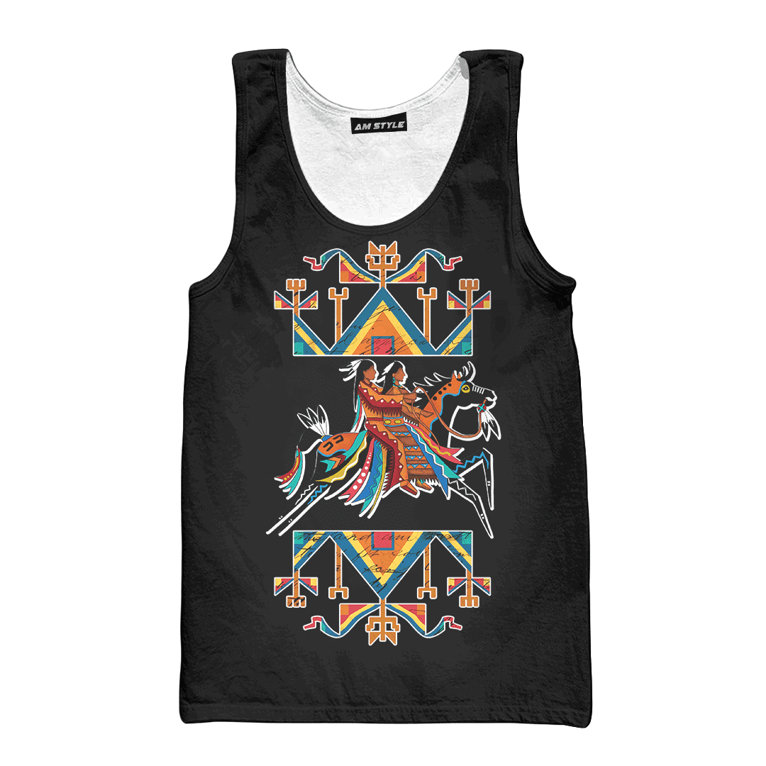 American Indian Horse Couple Ledger Art Native American Pattern Customized 3D All Over Printed hoodie