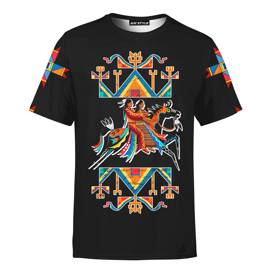 American Indian Horse Couple Ledger Art Native American Pattern Customized 3D All Over Printed hoodie