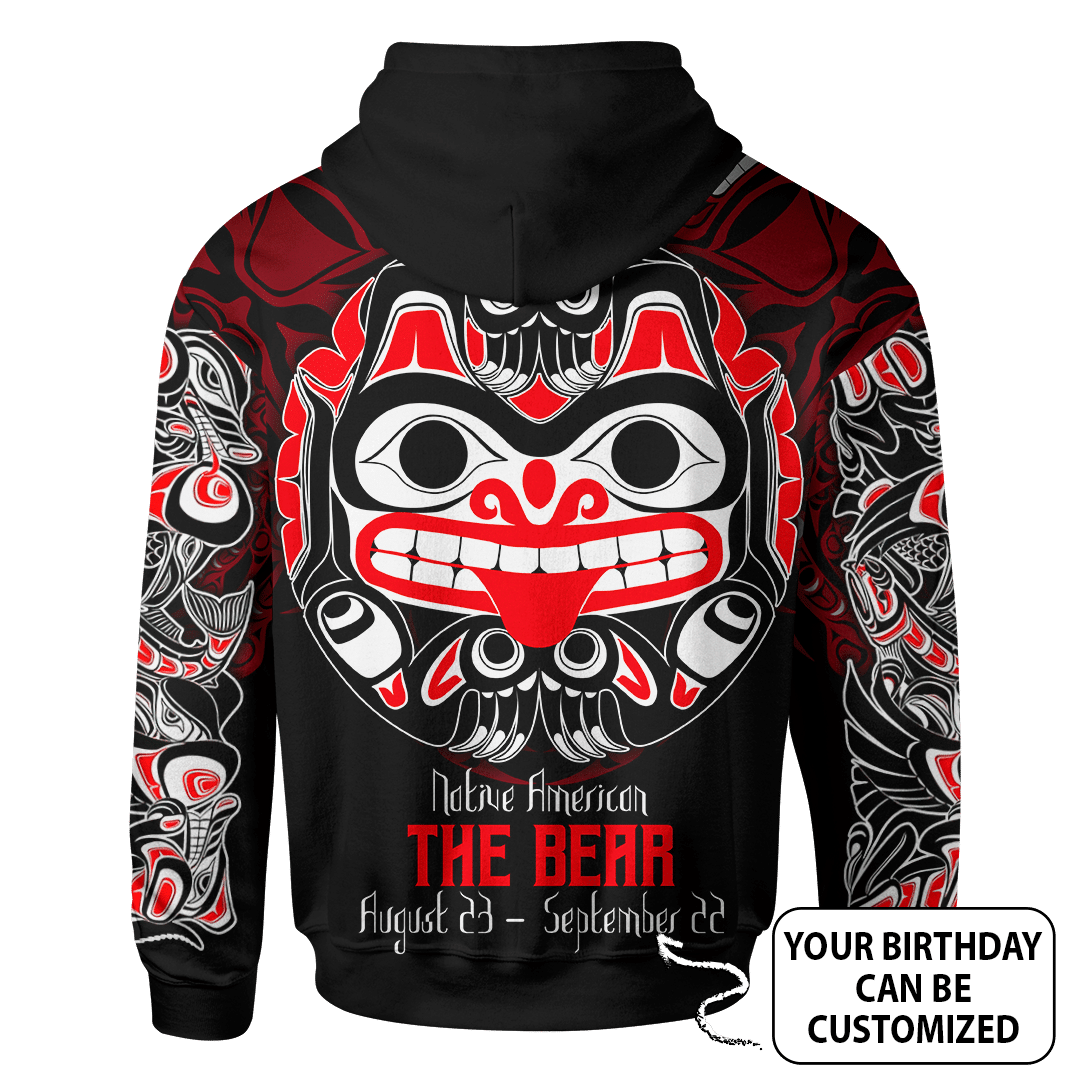 Native American Zodiac Signs Haida Bear Spirit Bear Pacific Northwest Art Customized 3D All Over Printed Shirt Hoodie