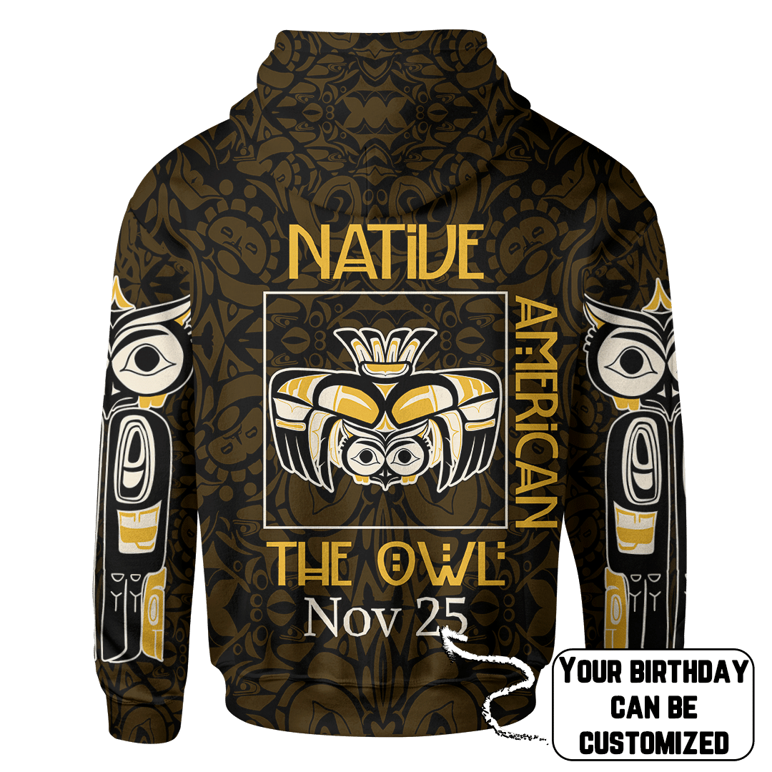 Native American Zodiac Signs Haida Owl Pacific Northwest Art Customized 3D All Over Printed Shirt Hoodie