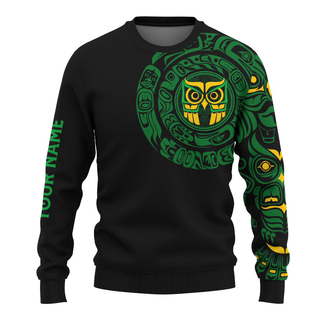 Native American Zodiac Signs Haida Owl Pacific Northwest Art Green Color Customized 3D All Over Printed Shirt Hoodie