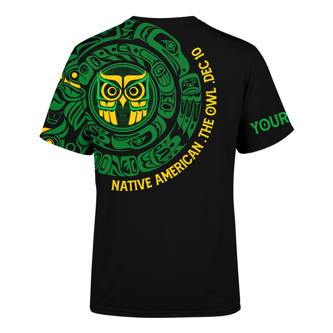 Native American Zodiac Signs Haida Owl Pacific Northwest Art Green Color Customized 3D All Over Printed Shirt Hoodie