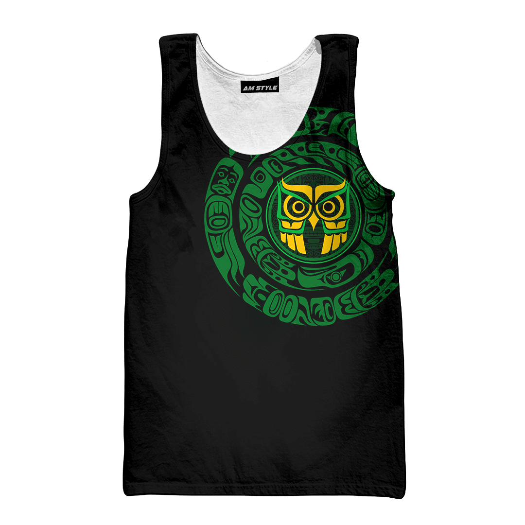 Native American Zodiac Signs Haida Owl Pacific Northwest Art Green Color Customized 3D All Over Printed Shirt Hoodie