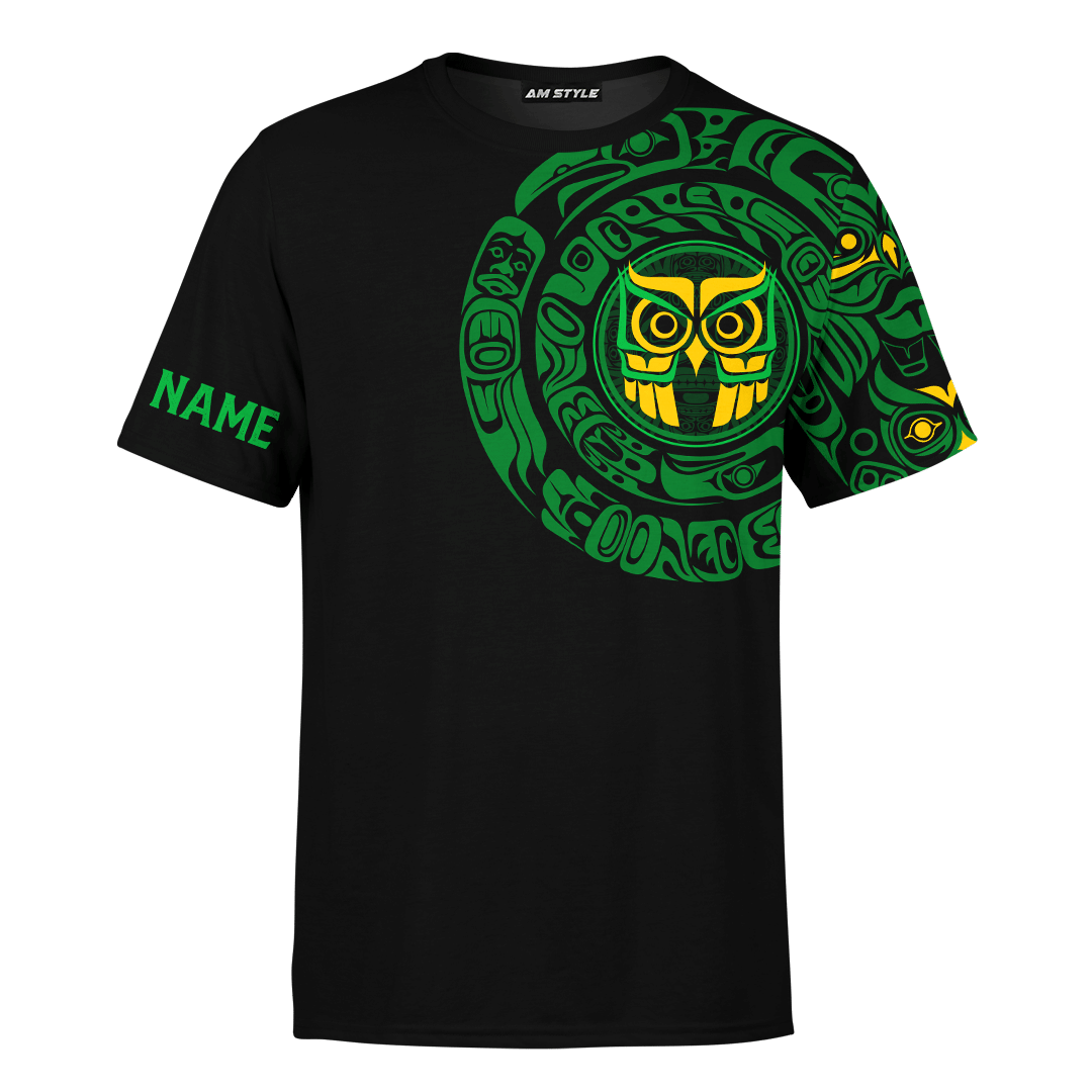 Native American Zodiac Signs Haida Owl Pacific Northwest Art Green Color Customized 3D All Over Printed Shirt Hoodie