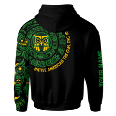 Native American Zodiac Signs Haida Owl Pacific Northwest Art Green Color Customized 3D All Over Printed Shirt Hoodie