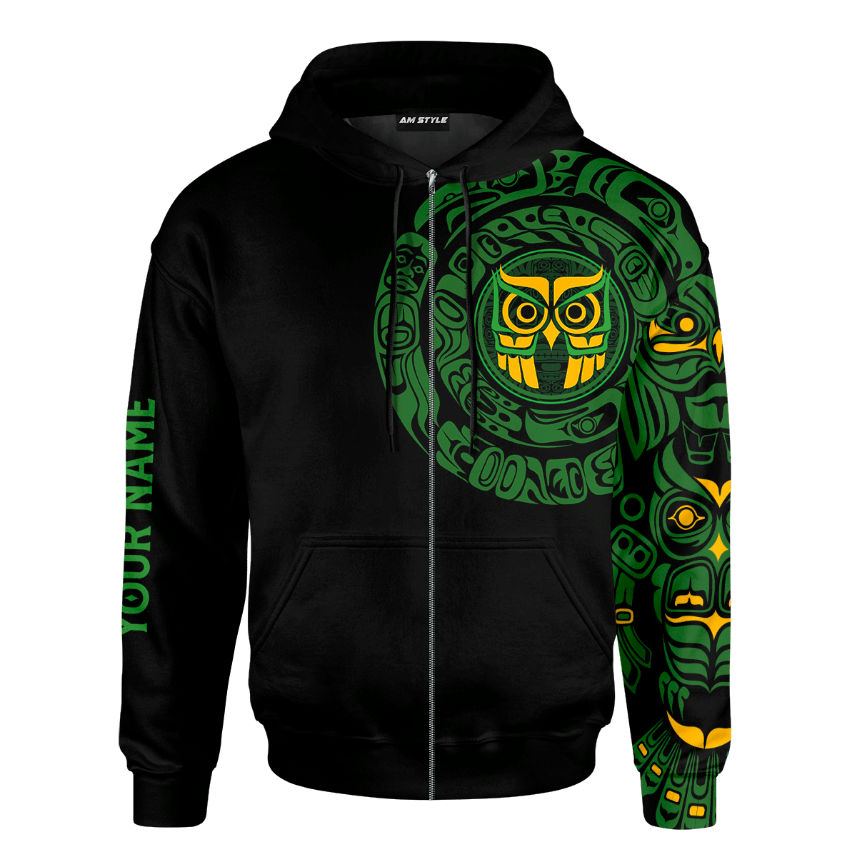 Native American Zodiac Signs Haida Owl Pacific Northwest Art Green Color Customized 3D All Over Printed Shirt Hoodie