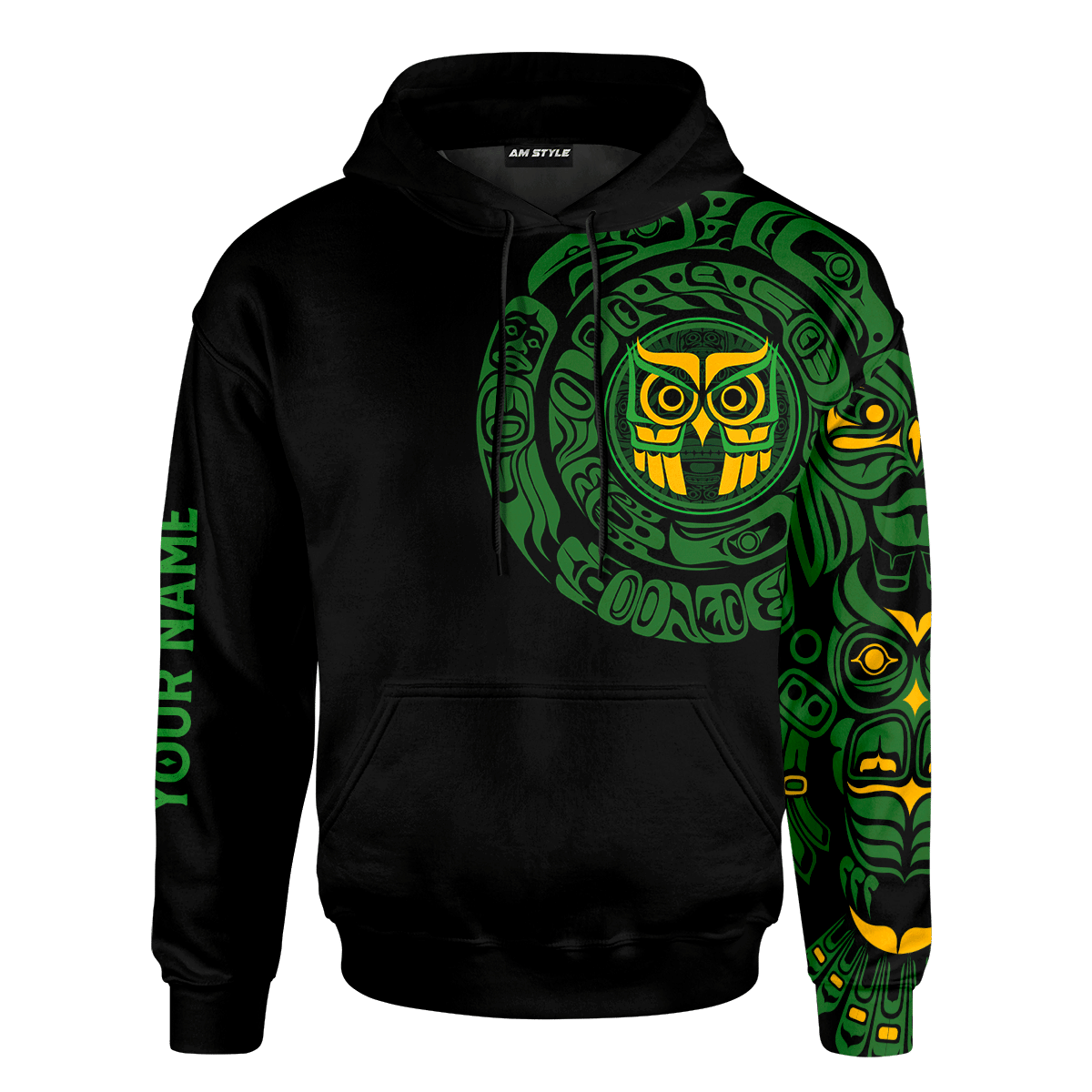 Native American Zodiac Signs Haida Owl Pacific Northwest Art Green Color Customized 3D All Over Printed Shirt Hoodie