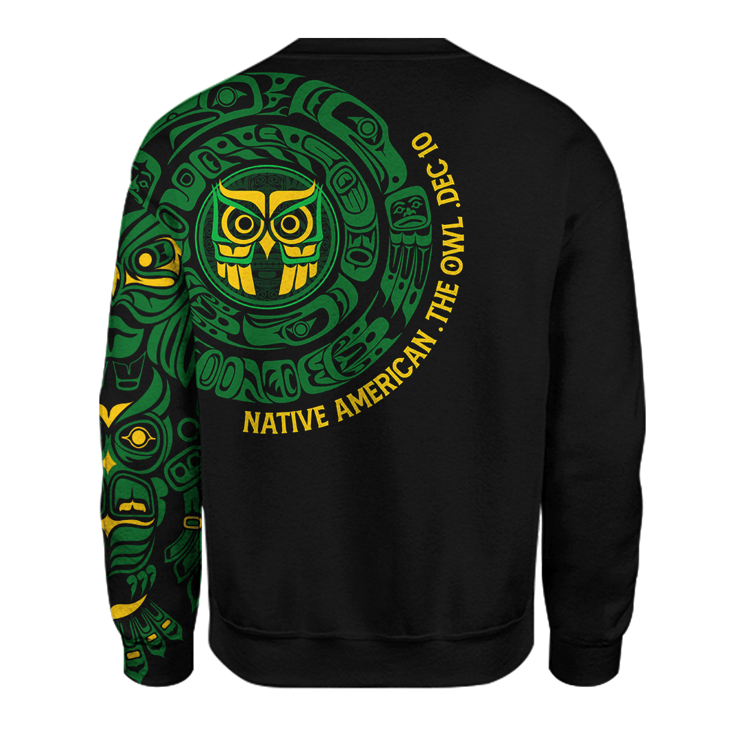 Native American Zodiac Signs Haida Owl Pacific Northwest Art Green Color Customized 3D All Over Printed Shirt Hoodie