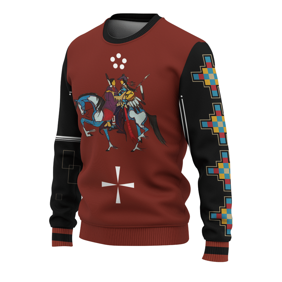 American Indian Horse Tattoo With Native American Pattern For Couple Ledger Art Customized 3D All Over Printed hoodie