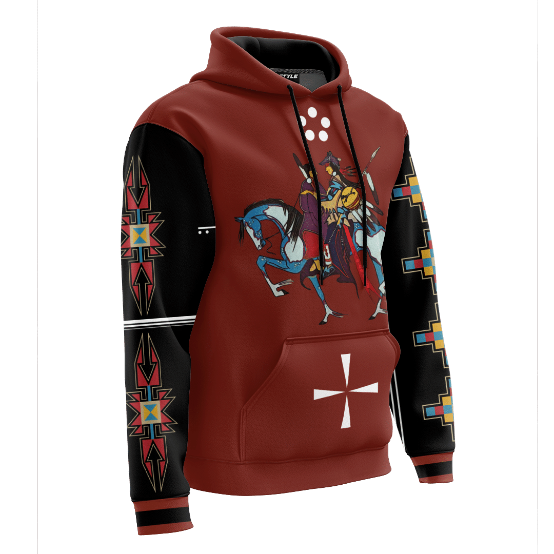 American Indian Horse Tattoo With Native American Pattern For Couple Ledger Art Customized 3D All Over Printed hoodie