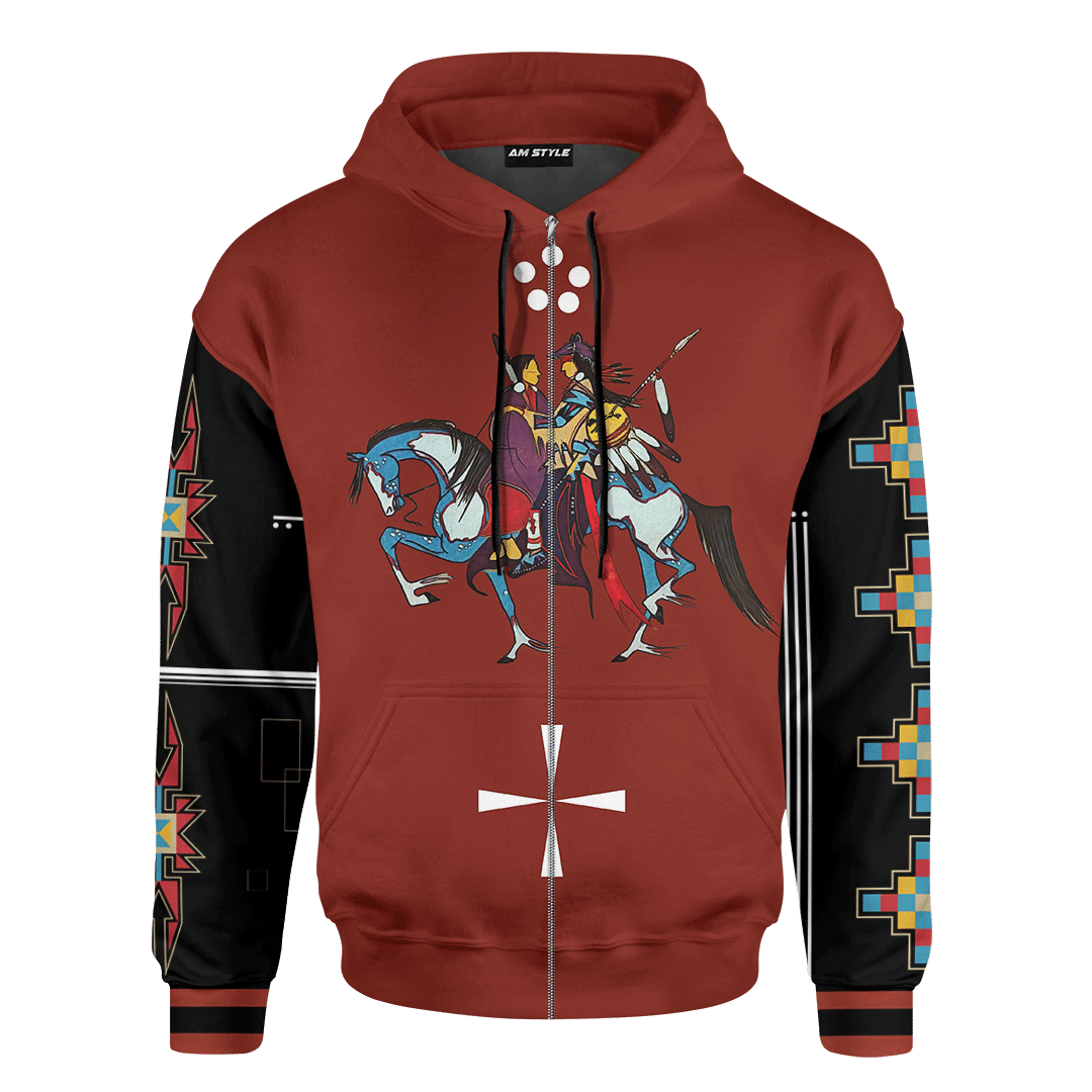 American Indian Horse Tattoo With Native American Pattern For Couple Ledger Art Customized 3D All Over Printed hoodie