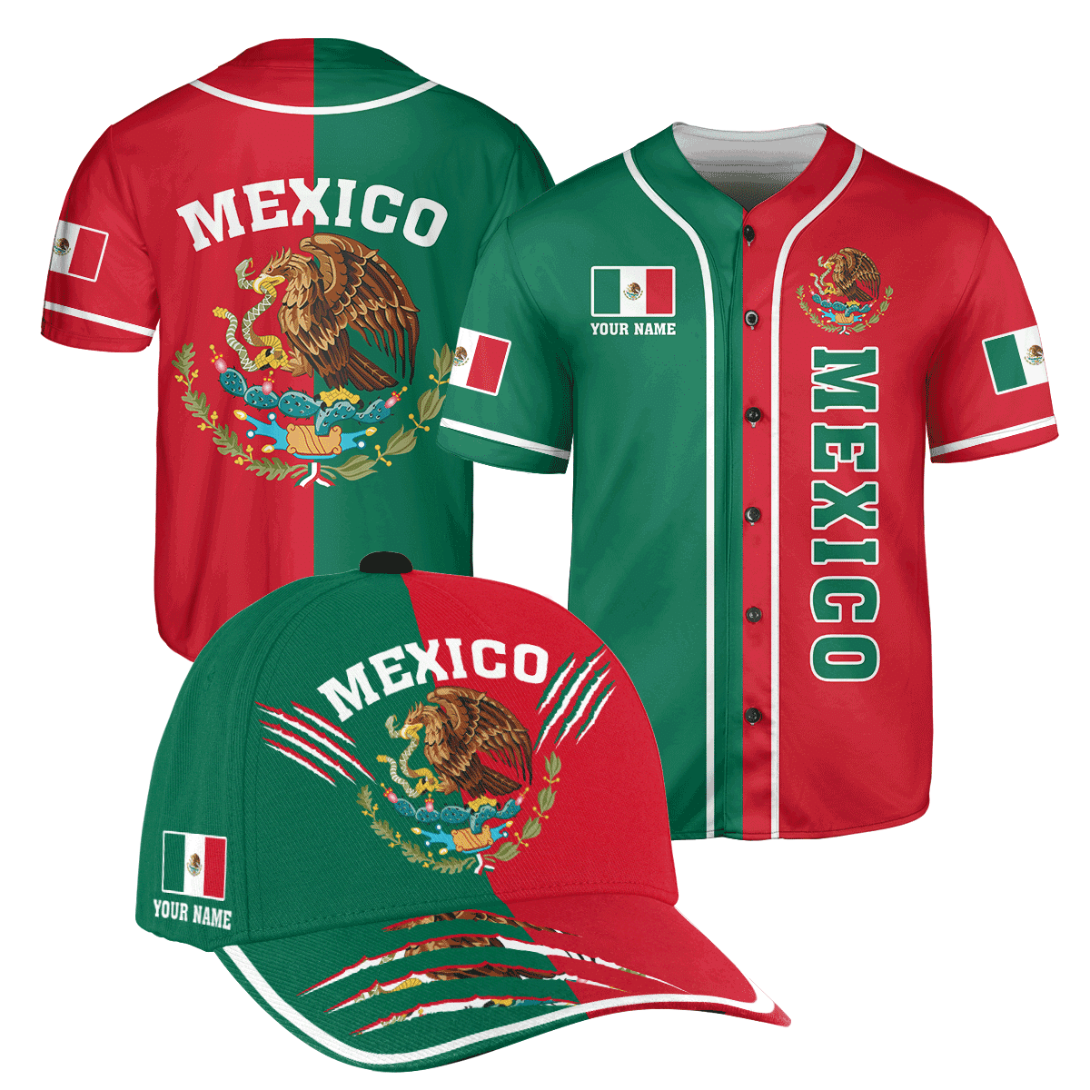 Mexico Half & Half Customize 3D All Over Printed Baseball Shirt & Cap