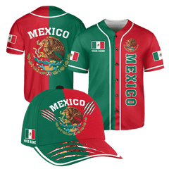 Mexico Half & Half Customize 3D All Over Printed Baseball Shirt & Cap